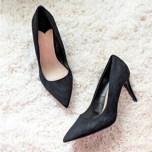 Dorothy Perkins Black Dash Velvet Pointed High Stiletto Heel Court Shoes, size 9